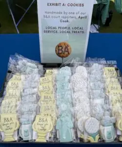 Golf-themed cookies handmade by B&A court reporter April Cook, displayed at the TPCBA golf tournament