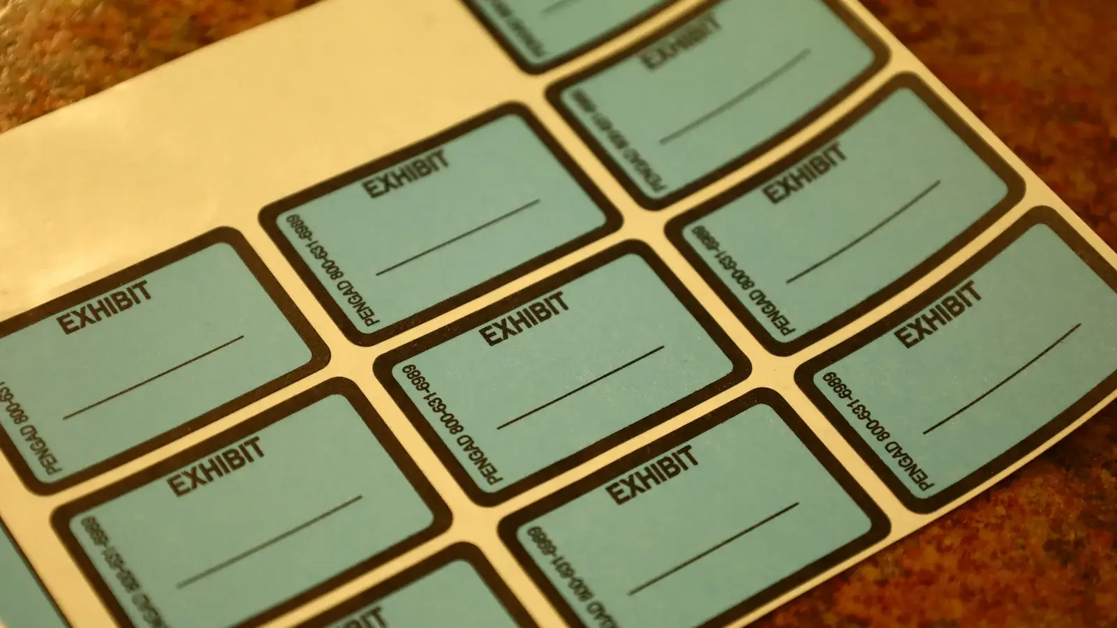 Sheet of blank exhibit stickers