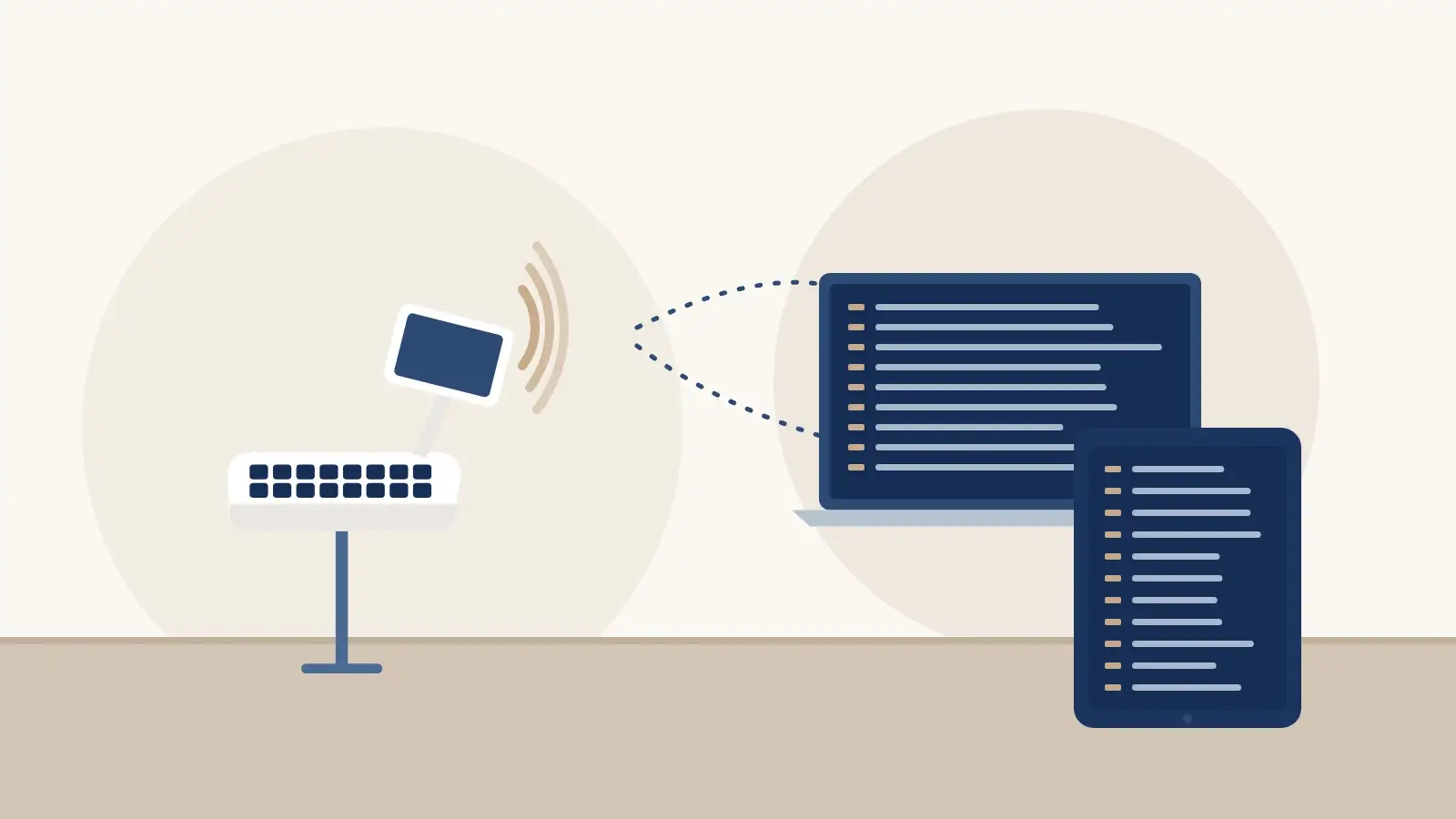Illustration of a stenotype machine sending a live realtime feed to a laptop and a tablet
